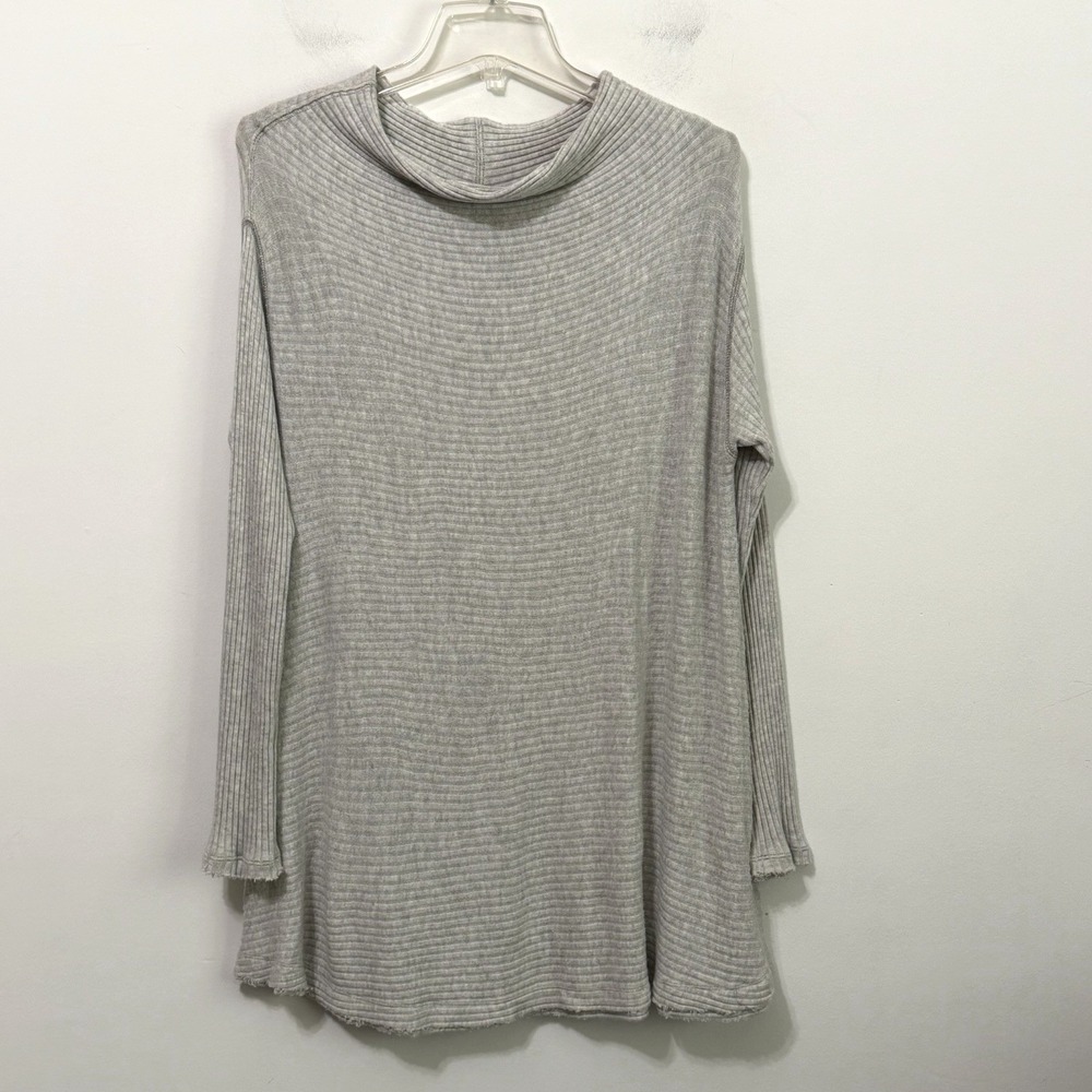 We The Free People Lover Ribbed Tunic Top M Split Back Gray Soft Mock Neck Boho